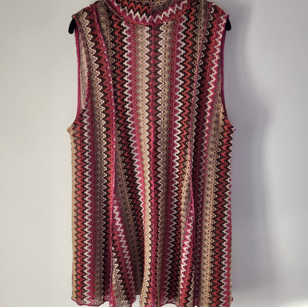 Et’ Lois Womens Art To Wear Sleeveless Open Front Cardigan Size L Chevron Boho